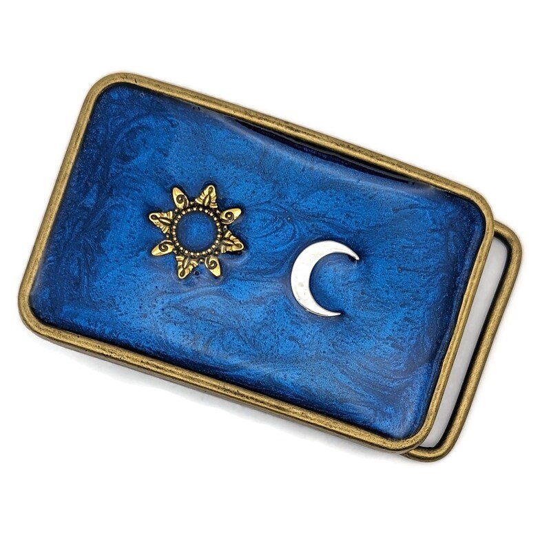 Blue Sun and Moon Belt Buckle - Tilted Trinket Designs