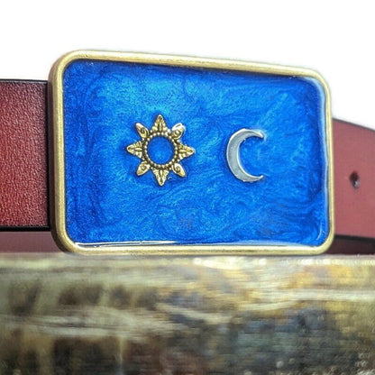 Blue Sun and Moon Belt Buckle - Tilted Trinket Designs