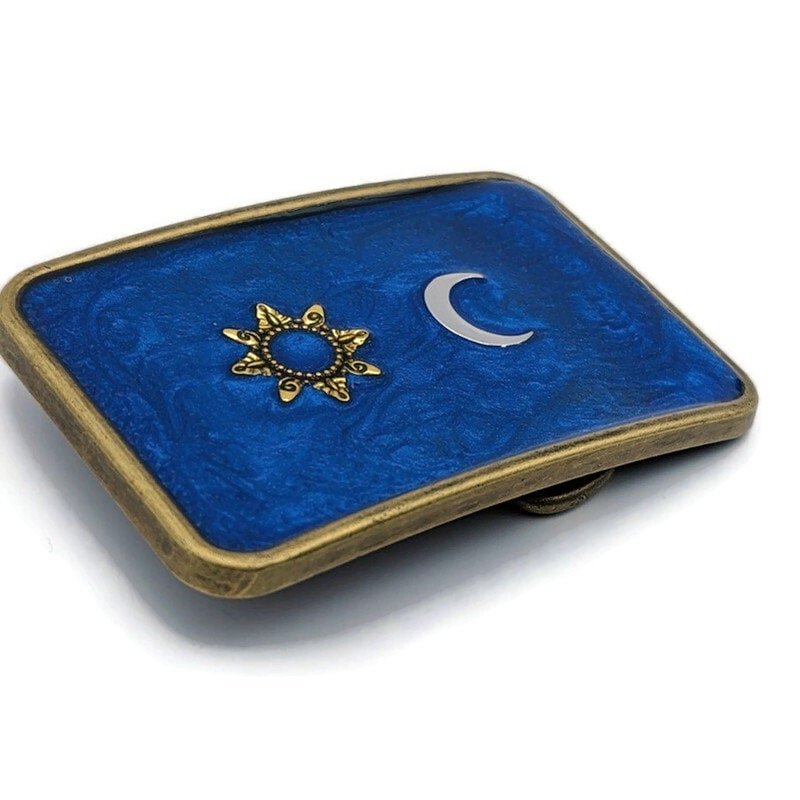 Blue Sun and Moon Belt Buckle - Tilted Trinket Designs