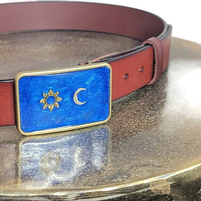 Blue Sun and Moon Belt Buckle - Tilted Trinket Designs