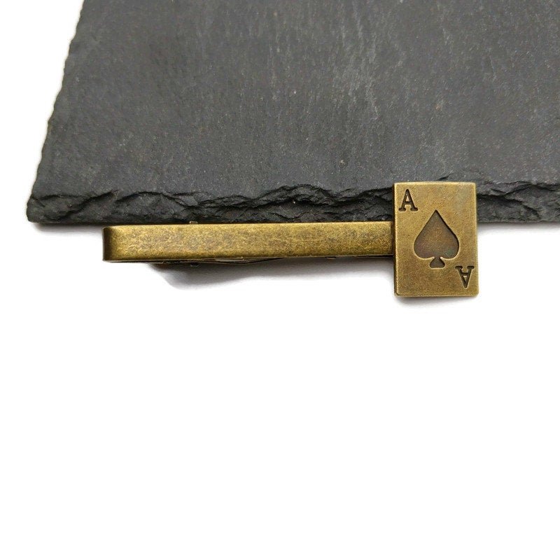 Buy Online Unique and High Quality Bronze Ace of Spades Poker Tie Clip Tie Clip - Tilted Trinket Designs