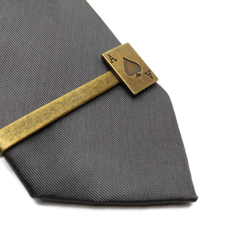 Buy Online Unique and High Quality Bronze Ace of Spades Poker Tie Clip Tie Clip - Tilted Trinket Designs