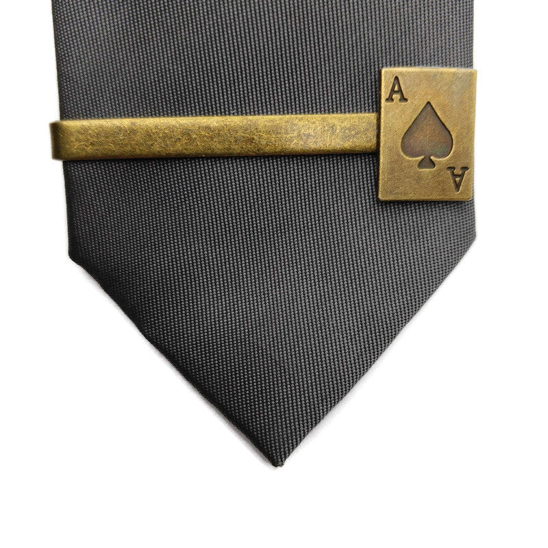 Buy Online Unique and High Quality Bronze Ace of Spades Poker Tie Clip Tie Clip - Tilted Trinket Designs