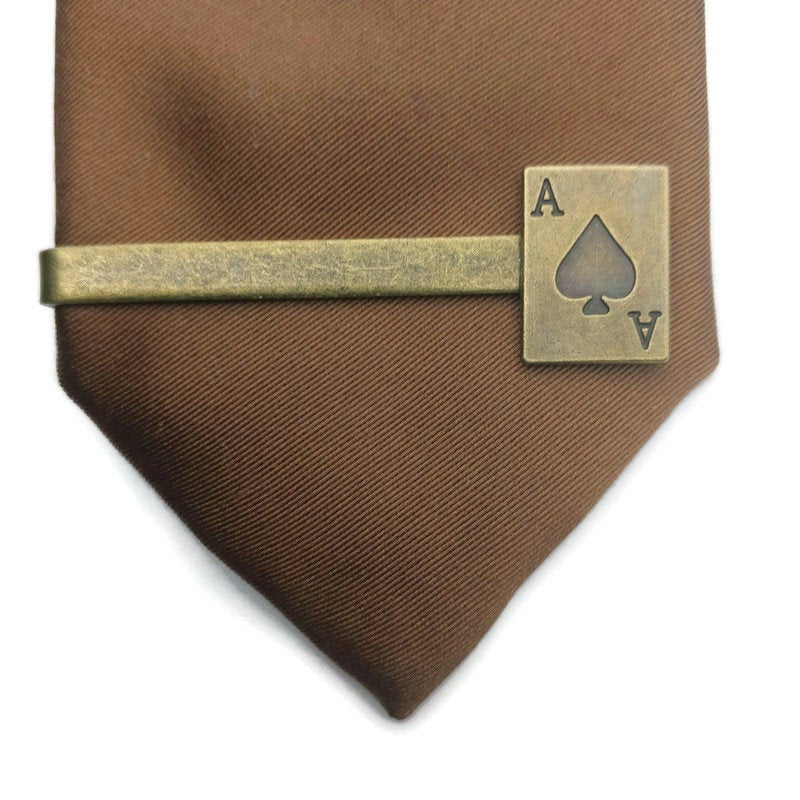 Buy Online Unique and High Quality Bronze Ace of Spades Poker Tie Clip Tie Clip - Tilted Trinket Designs