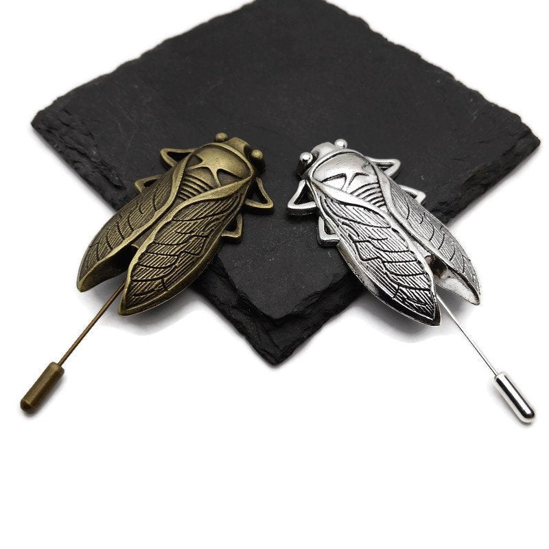 Buy Online Unique and High Quality Bronze Cicada Insect Brooch / Lapel Pin Brooch - Tilted Trinket Designs