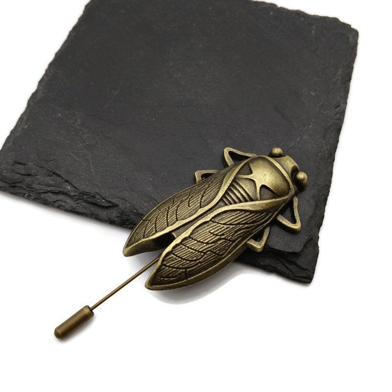 Buy Online Unique and High Quality Bronze Cicada Insect Brooch / Lapel Pin Brooch - Tilted Trinket Designs