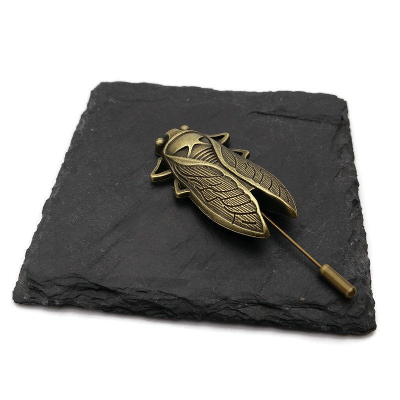 Buy Online Unique and High Quality Bronze Cicada Insect Brooch / Lapel Pin Brooch - Tilted Trinket Designs