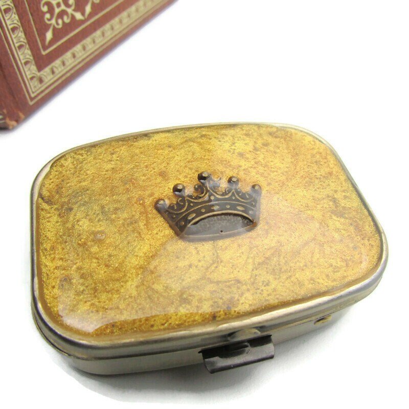 Buy Online Unique and High Quality Gold Crown Pill Box, King Queen Medication Holder, Small Pill Box, Mint Box, Sweet Case, Vitamin Box, Epoxy Resin, Royalty Monarchy Gift Pill Box - Tilted T