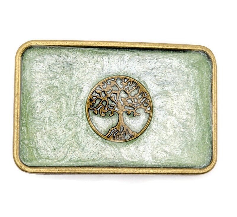 Green Tree of Life Belt Buckle - Tilted Trinket Designs