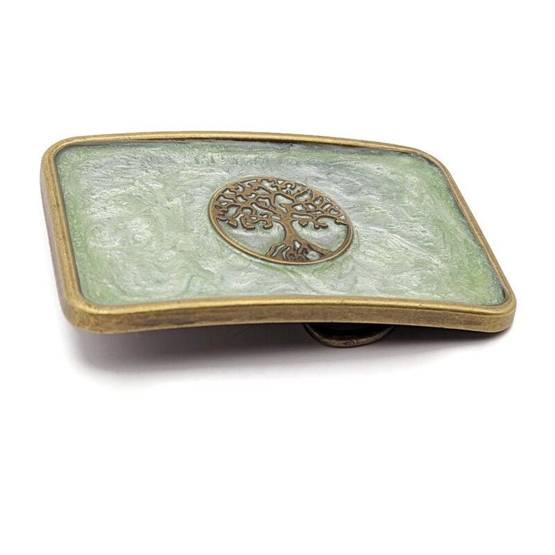 Green Tree of Life Belt Buckle - Tilted Trinket Designs