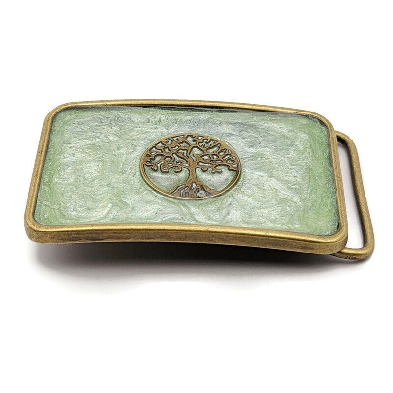 Green Tree of Life Belt Buckle - Tilted Trinket Designs