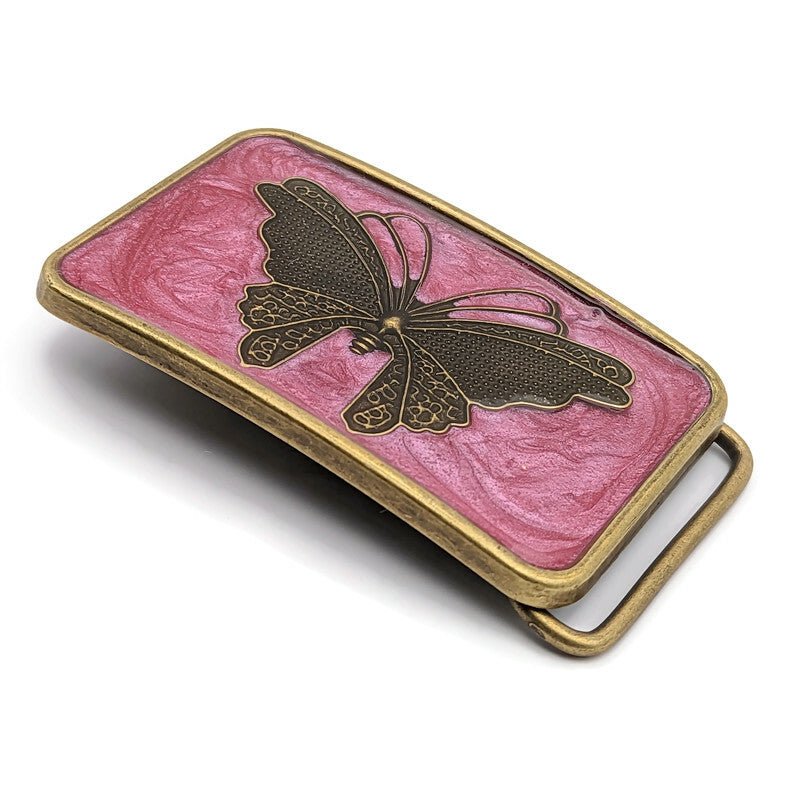 Pink Butterfly Belt Buckle - Tilted Trinket Designs