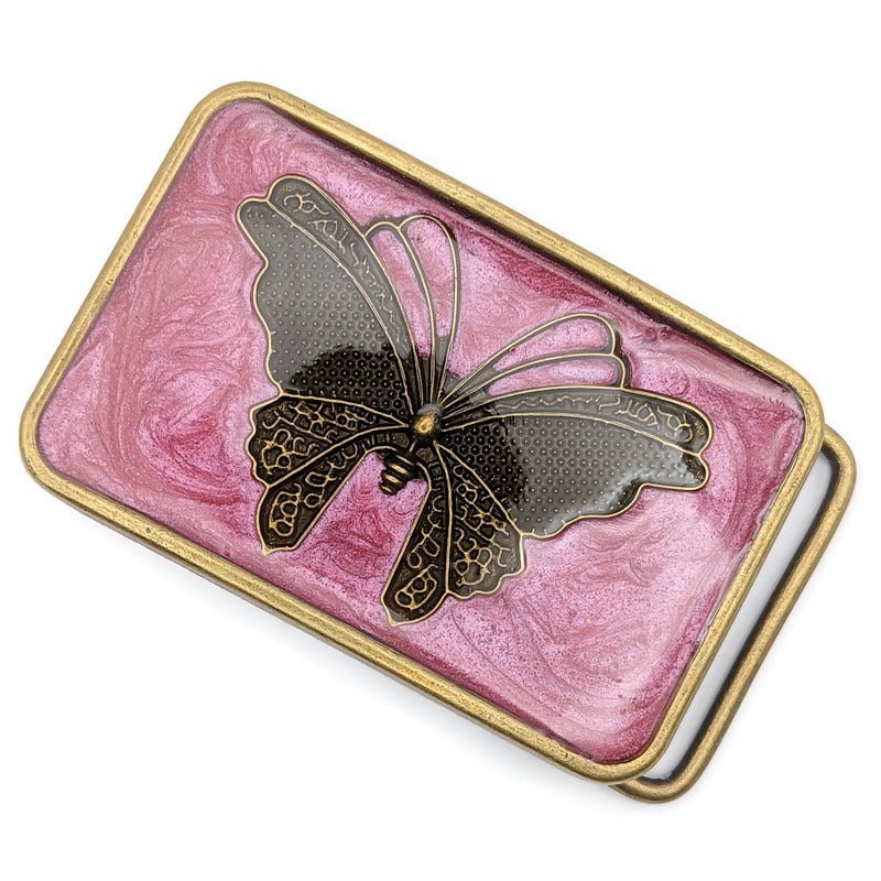 Pink Butterfly Belt Buckle - Tilted Trinket Designs