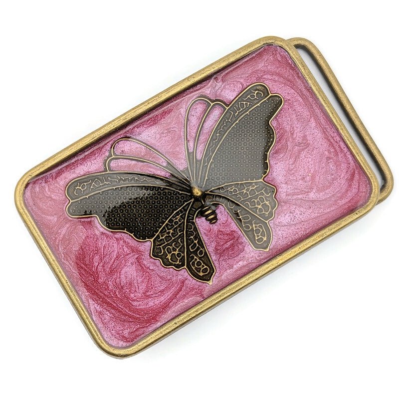 Pink Butterfly Belt Buckle - Tilted Trinket Designs