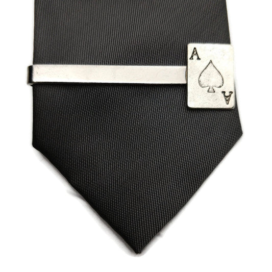 Buy Online Unique and High Quality Silver Ace of Spades Poker Tie Clip Tie Clip - Tilted Trinket Designs