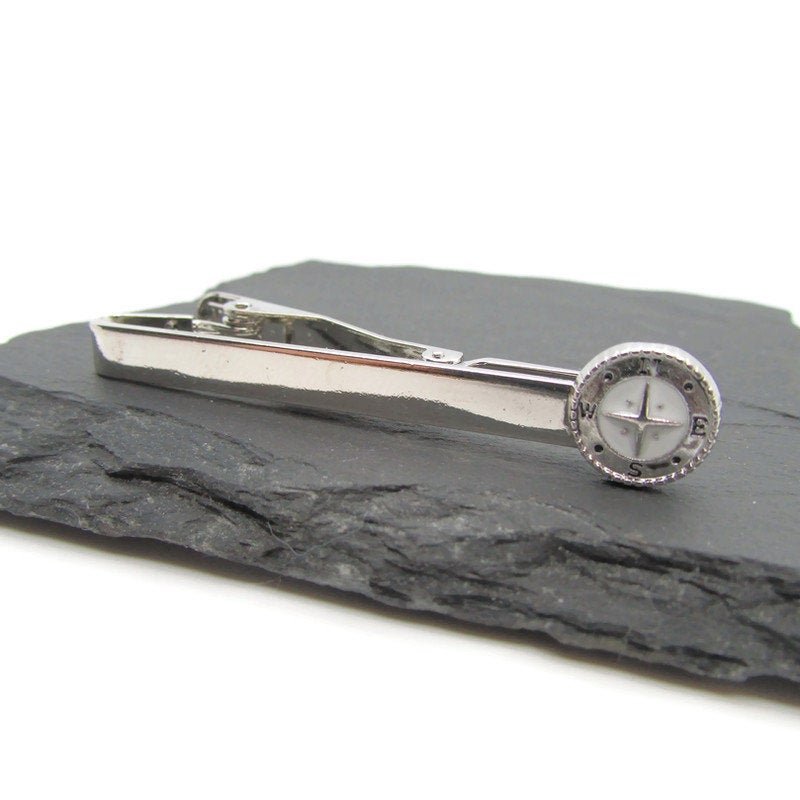 Buy Online Unique and High Quality Silver Compass Tie Clip Tie Clip - Tilted Trinket Designs