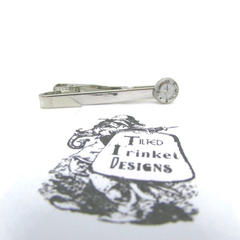 Buy Online Unique and High Quality Silver Compass Tie Clip Tie Clip - Tilted Trinket Designs