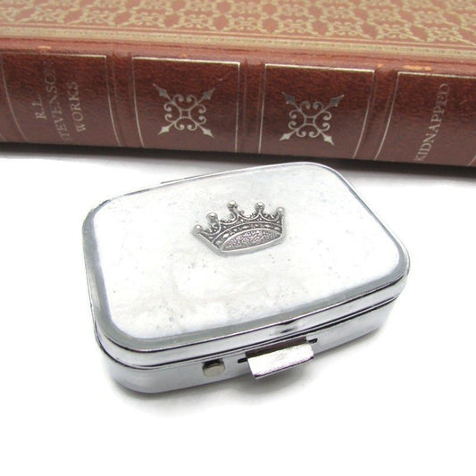 Buy Online Unique and High Quality Silver Crown Pill Box, King Queen Small Pill Box, Epoxy Resin Medication Holder, Sweet Box, Mint Case, Vitamin Box, Royalty Monarchy Gift Pill Box - Tilted 