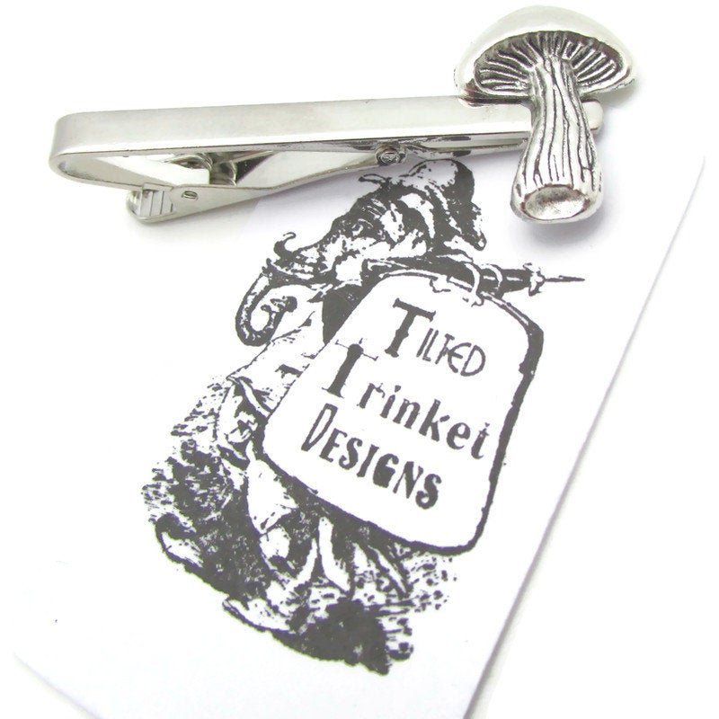 Buy Online Unique and High Quality Silver Mushroom Tie Clip Tie Clip - Tilted Trinket Designs