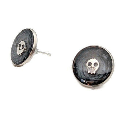 Skull Black Stud Earrings - Tilted Trinket Designs