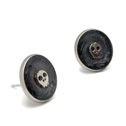 Skull Black Stud Earrings - Tilted Trinket Designs